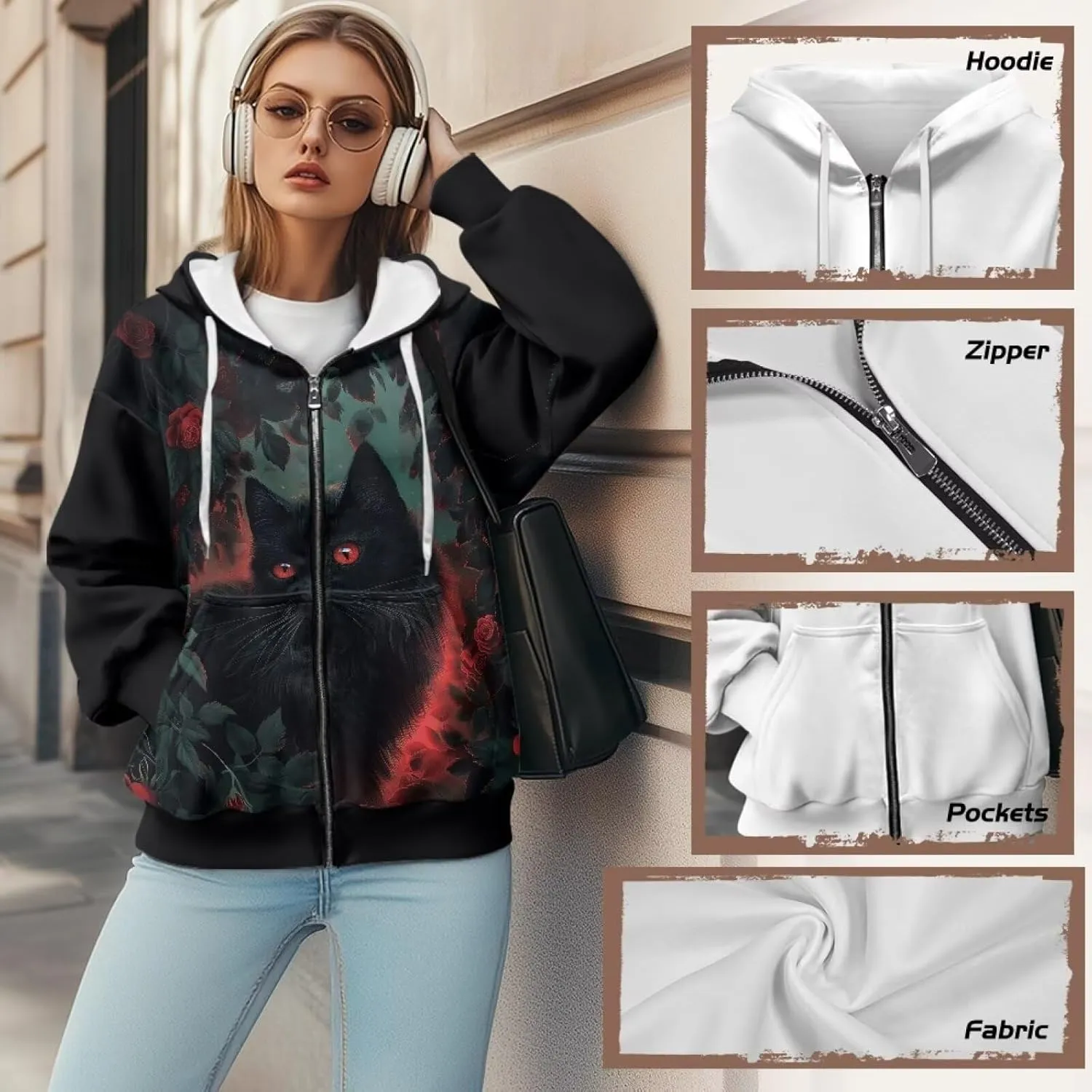 Zip Up Hoodie Fall Sweatshirts for Women Oversized Jacket Fall Clothes for Women 2024